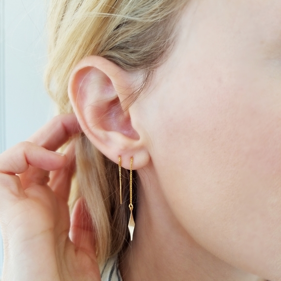 Dainty Goldfilled Threader Earrings Handmade - Picture 1 of 3